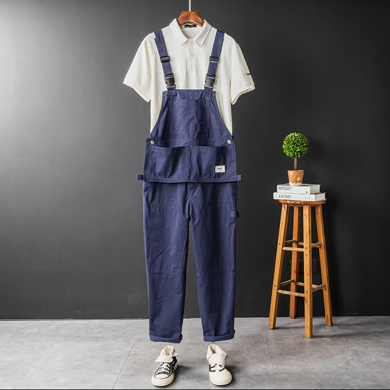 レトロ工装デザインのサロペットパンツ【ストレート・ワイドフィット・多ポケット】