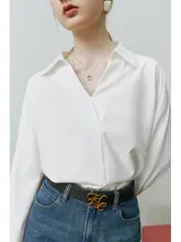 パフスリーブ ホワイトシャツ【春秋用・Vネック・フィット・通勤向け】