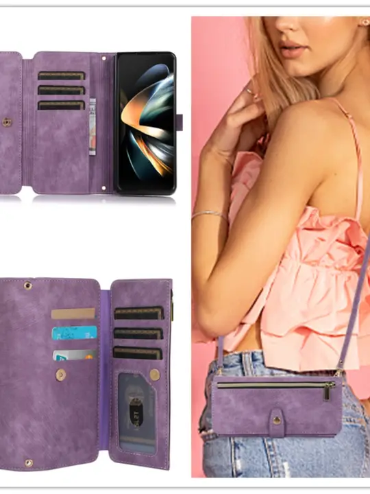 Samsung Galaxy Z Fold4用 折りたたみ式ケース【カードポケット付き・ショルダーストラップ対応】