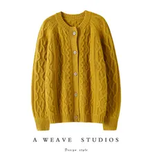 厚手の100%純羊毛カーディガン【ラウンドネック・極上の柔らかさ・スタイル】