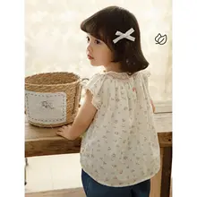 可愛いデザインの子供用シャツ【コットン製・フラワープリント・半袖・夏用】