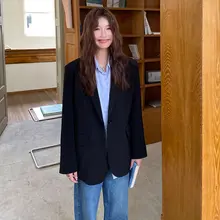 春秋用 グリーンブレザー【フィット・韓国風デザイン・肩がけスタイル】