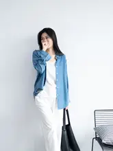 夏用シンプルデザイン深色UVカットテンセルデニムシャツ【ウォッシュ加工・ゆったりフィット・カジュアルアウター】