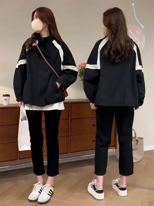 バイカラー切替のアウターコート【デザイン性の高いルーズフィット・春秋用・女性用】