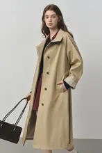 カキ色の立襟中長款ファッションコート【レディース・春秋・ショート丈】