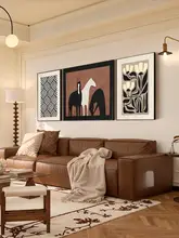 フレンチスタイルのヴィンテージ風リビング用装飾画【馬到成功・三連画】