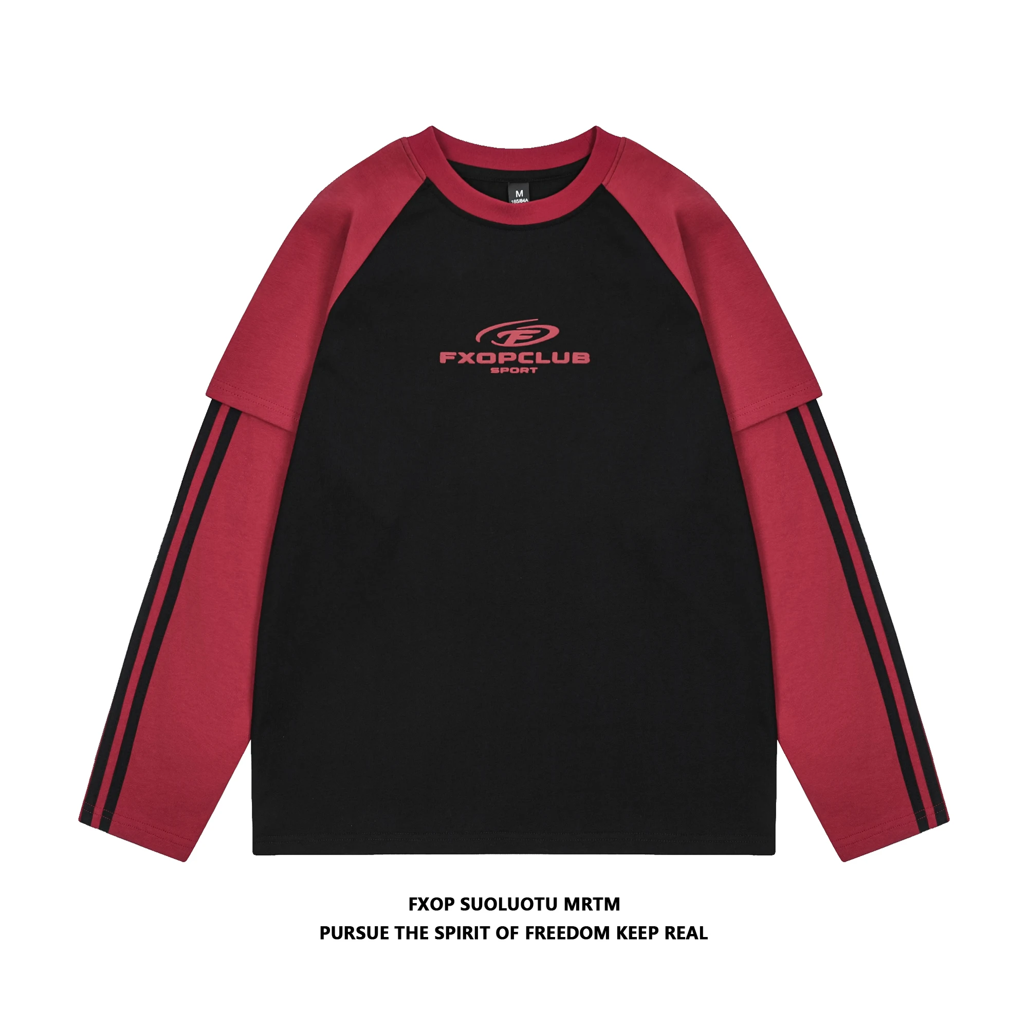 アメリカンビンテージ風カラーブロック長袖Tシャツ【女性用・ゆったりフィット・スポーツ対応】（セットアップ対応）