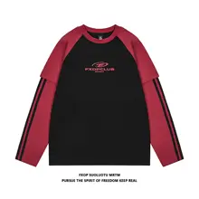 アメリカンビンテージ風カラーブロック長袖Tシャツ【女性用・ゆったりフィット・スポーツ対応】（セットアップ対応）
