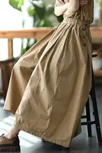 レディース ヴィンテージ風 コットン製 パンツ【ウエストゴム・大きめワイドレッグ・単色・9分丈】