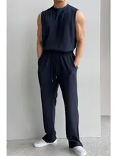夏用 メンズカジュアルウエア【ノースリーブ・フィット・ストレートパンツ・ウエストゴム】（セットアップ対応）