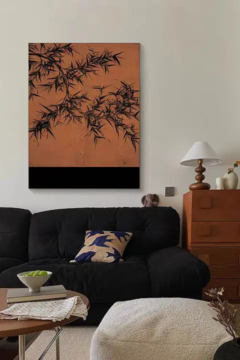 墨竹デザインの中華風壁掛け装飾画【禅の雰囲気・リビング／ダイニング用】