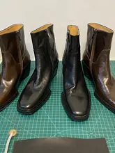 手作り本革 ヴィンテージ風 タンクヒールショートブーツ【サイドジップ・スクエアトゥ・西部スタイル】
