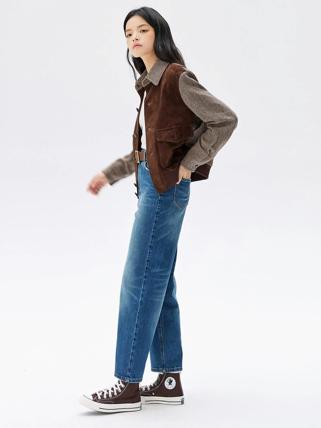 9分ストレートパンツ 春秋向け トルコ製ストレッチデニムコットン ヴィンテージスタイル 春コーデの定番パンツ