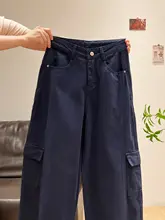 ハイウエストワイドレッグパンツ【カジュアル・レディース・工装風・夏用・濃紺】（セットアップ対応）