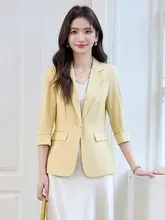 七分袖ジャケット【薄手・高級感・サテン仕立て・ドレッシーなデザイン】（セットアップ対応）