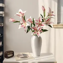 シンプルで上質な造花のユリブーケ【ピンク・インテリア装飾用・リビング・寝室用】