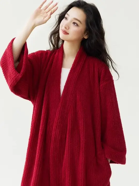 珊瑚塩加厚美麗な女性用ローブ【ロングバスローブ・カップル用・ホームウェア】（セットアップ対応）