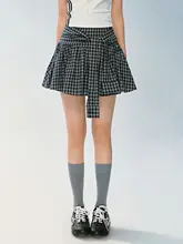 チェック柄のロングスカート【デザイン性・カジュアル・復古風】（セットアップ対応）