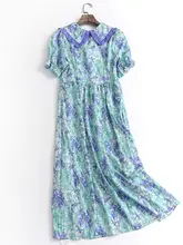 花柄タフタドレス【フリル付き・子供っぽい襟・夏用・パフスリーブ】