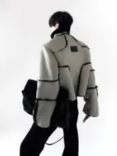シンプルで洗練されたデザイン！毛羽立ちのある厚手の男性用アウター【冬用・鹿皮風・デコンストラクションスタイル】