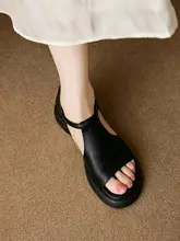 羊皮製 美しい本革黒厚底サンダル【ソフトソール・ローマ風・夏用】