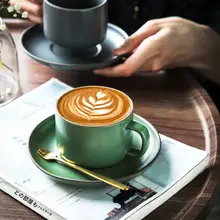 ヴィンテージ風の高級マット陶器カフェカップ【デリケートなティーカップ＆ソーサー】（セットアップ対応）