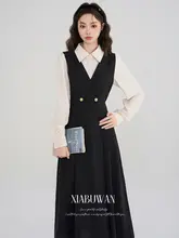 上品なデザインの学院風シャツワンピース【春秋用・長袖】（セットアップ対応）