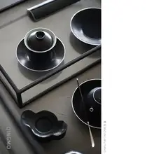 全黒 陶器製の茶道具【シルバー茶器・釘焼成】