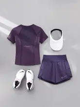 夏用 レディース ランニングウェア【ショートスリーブ・ヨガ対応・速乾・通気性・吸汗・後ポケット】（セットアップ対応）