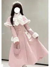粉色の中長丈キルティングケープ付きドレスコート【ロリータスタイル】（セットアップ対応）