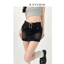 大きいサイズのデニムミニスカート【女性らしいデザイン・ストリートスタイル・個性的な半身スカート】（セットアップ対応）