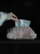 オリジナル カラフルウール製 ピンクのレトロティッシュボックス【家庭用・デザインアイテム】