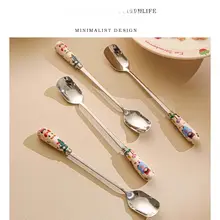 かわいい陶器ハンドルのステンレスカフェスプーン【キャラクター・デザート用】