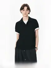 ポロシャツ 半袖 Tシャツ ユニセックス フェイクレイヤード ブラック 夏 「sameuoo」