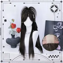 ロリータ風 斜め分け前髪の全頭用ウィッグ【ナチュラルなレース前額・長髪ストレート】
