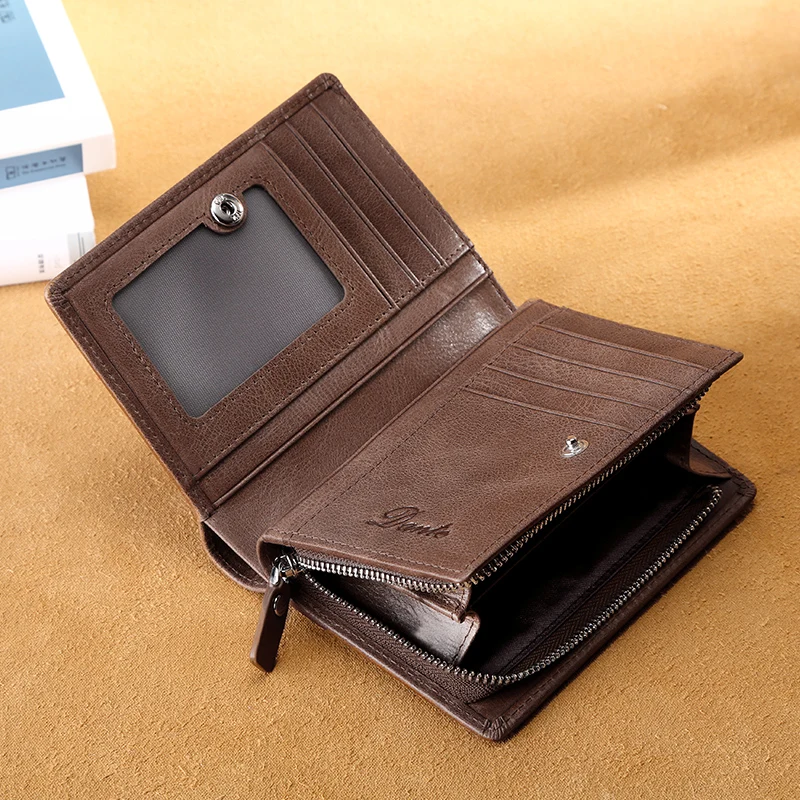 本革製 メンズ ショートファスナー財布【牛革・カード収納・レトロデザイン】