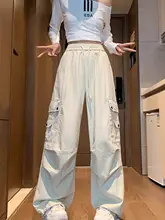 レディース カジュアル ワークパンツ ハイウエスト ゆったり 大きいサイズ ワイドレッグ スポーツパンツ 杏色 コットン 夏用