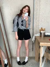 レモンティーカラーの高腰Aラインワイドデニムショートパンツ【カジュアル・春夏用】