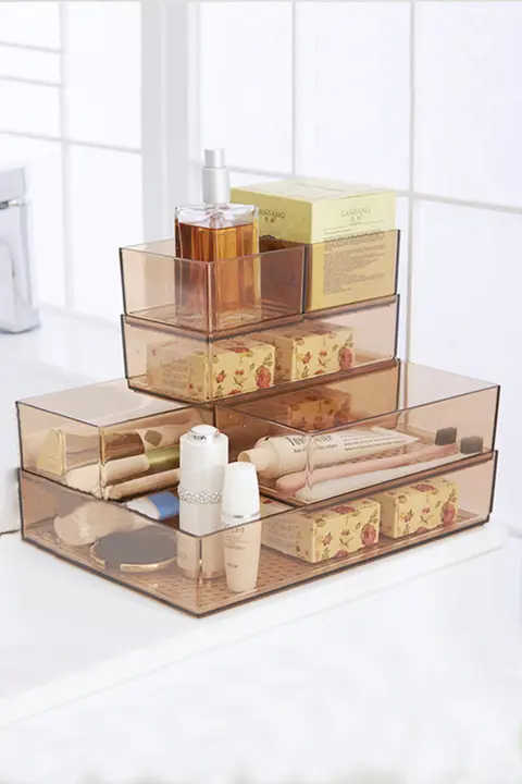 透明プラスチック製 引き出し仕切りボックス【デスク用品・化粧品収納・キッチン用】