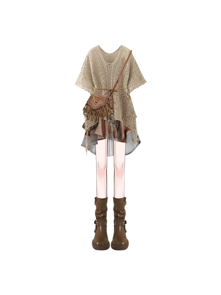 ボヘミアン風デザインの夏用キャミソールワンピース【小柄向け・フレンチスタイル】