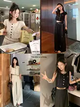 撞色デザインのハンドメイドトップスとパンツ【小柄女性用・カジュアル】（セットアップ対応）