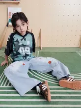 こども用 ツートーン加工デニムパンツ【洗い加工・偽ダメージ・ウォッシュデザイン】（セットアップ対応）