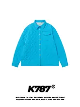 美式デザインのダイヤモンドパターンコート【ユニセックス・ルーズフィット・保温・カジュアル・ブルー】