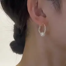 エレガントなパールデザインのフープピアス【フランス風・感・顔をスッキリ見せる】