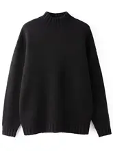 ハイネック厚手ウールニットトップス【ゆったりシルエット・秋冬用・無地】