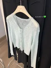 薄荷緑のキャミソールドレス用ショートニットカーディガン【春夏用・長袖・UVカット】