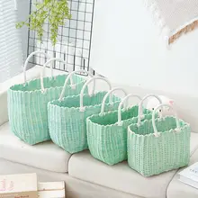 アートフィブラタン調の買い物用手提げバスケット【ピクニック・洗面・収納用・大容量】