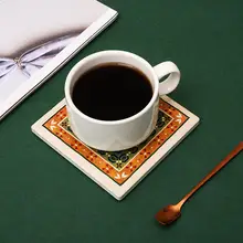 タイルデザインの陶器製コースター【花柄・熱遮断・テーブル保護用】