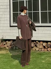 秋冬用 ヴィンテージ風 二色使いウールクルーネックニットトップス【ゆったりフィット・女性用】（セットアップ対応）