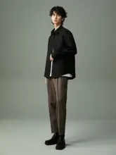 メンズシルエット長袖シャツ【カジュアルデザイン・ダブルポケット・春用】